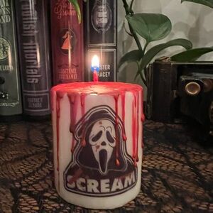 👻🖤🔪🩸 ghost face bloody candle Halloween horror scream spooky handmade candle